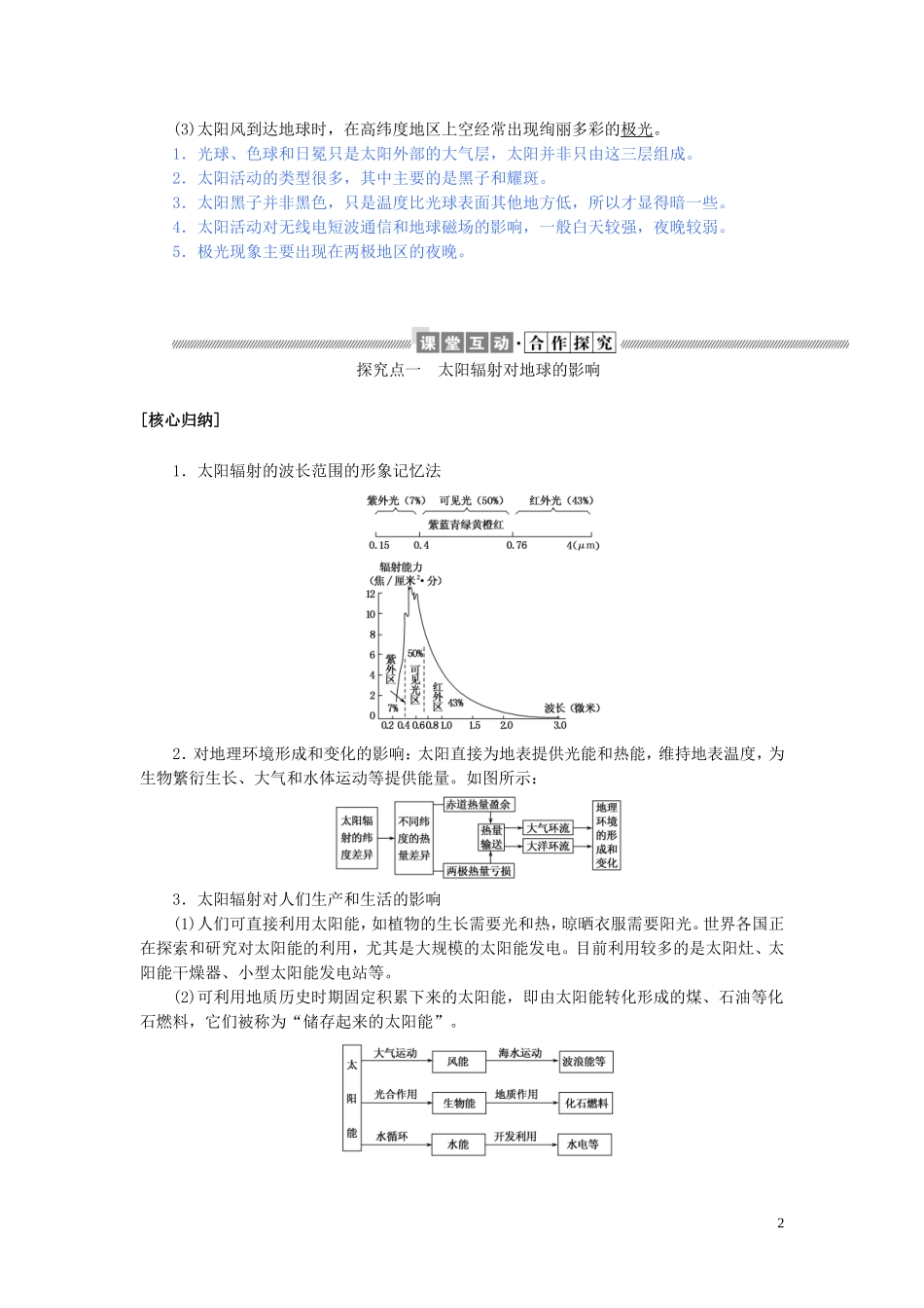 高中地理 第一章 宇宙中的地球 1.2 太阳对地球的影响教案（含解析）湘教版必修1-湘教版高一必修1地理教案_第2页