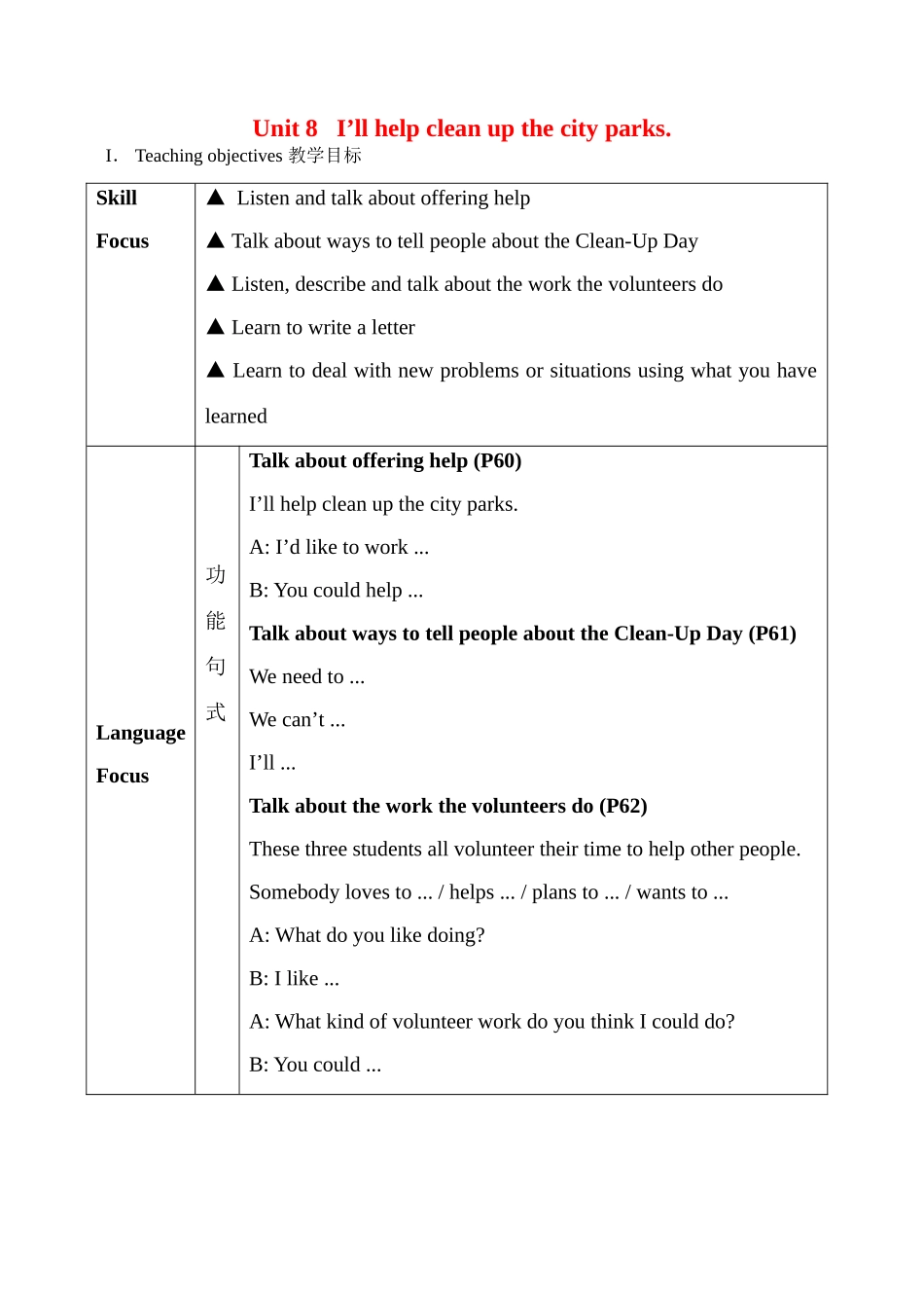 九年级英语Unit 8   I’ll help clean up the city parks1教案人教版_第1页
