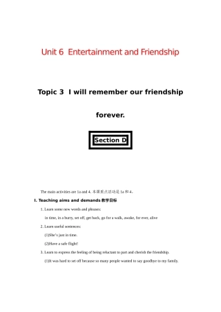九年级英语下册 Unit 6 Topic 3 Section D 教案设计 湘教版