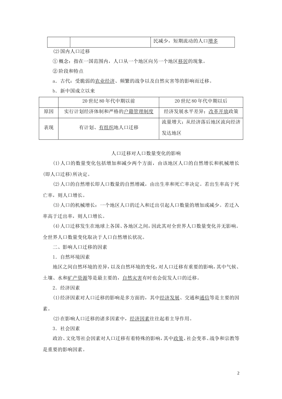 高中地理 第一章 人口的变化 第二节 人口的空间变化教案 新人教版必修2-新人教版高一必修2地理教案_第2页