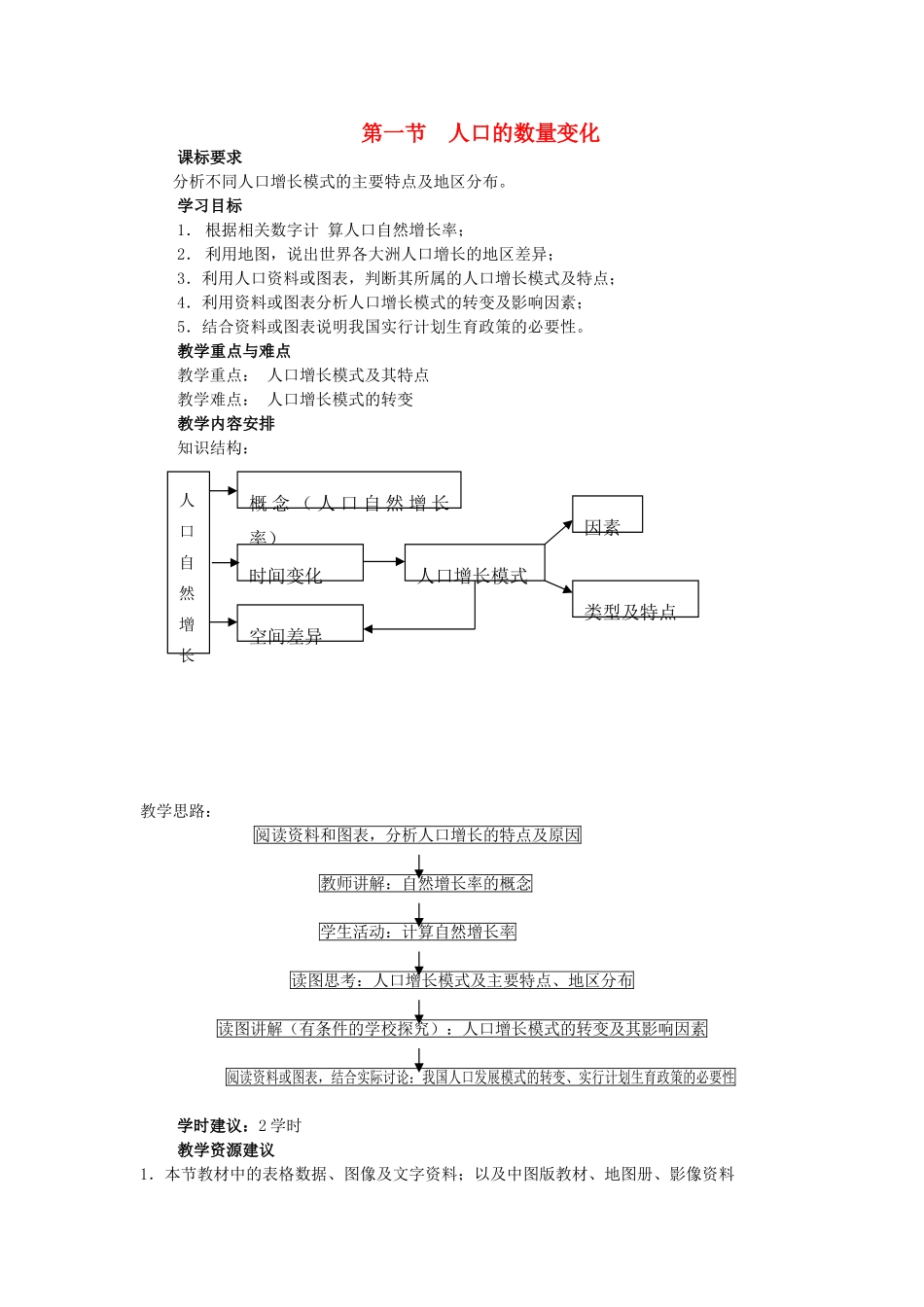 高中地理 第一章 人口的变化 第1节 人口的数量变化教案 新人教版必修2-新人教版高一必修2地理教案_第1页