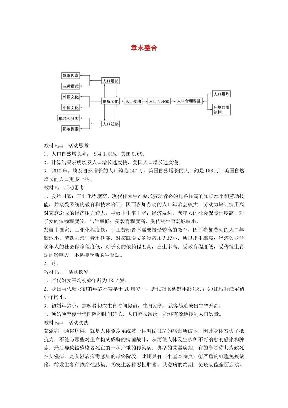 高中地理 第一章 人口与环境章末整合 湘教版必修2-湘教版高一必修2地理教案_第1页