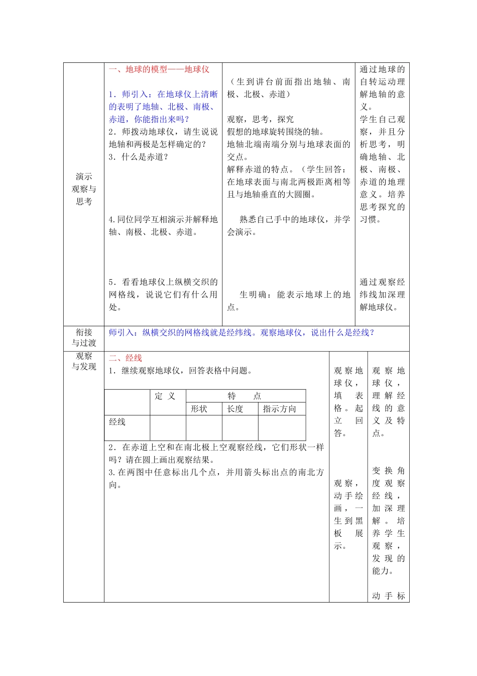 七年级地理上册 第一章 第二节 地球仪和经纬网教学设计 （新版）商务星球版_第2页