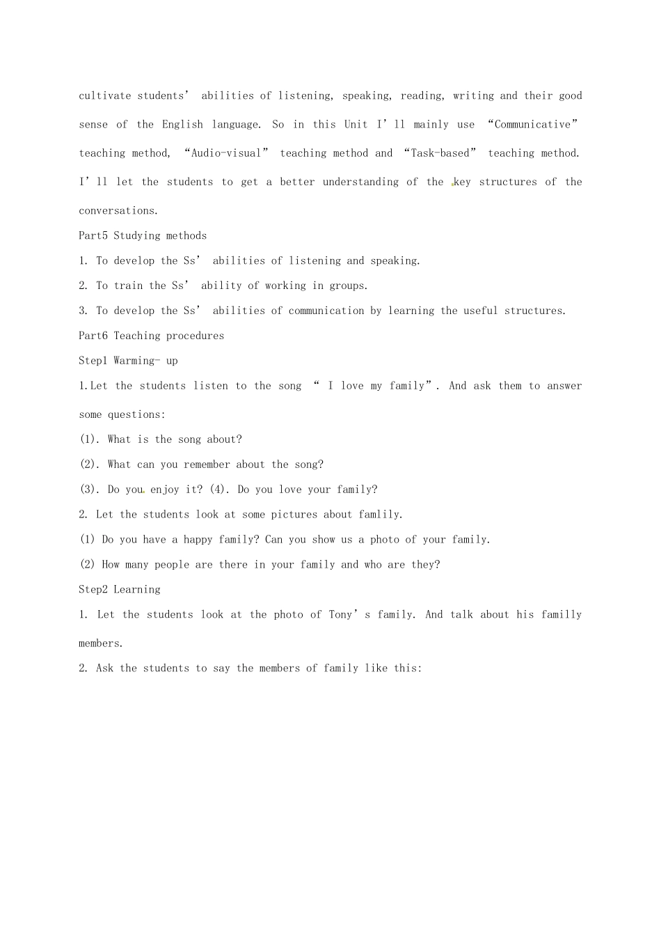 七年级英语上册 Module 2 Unit 1 Is this your mum说课稿 （新版）外研版-（新版）外研版初中七年级上册英语教案_第2页