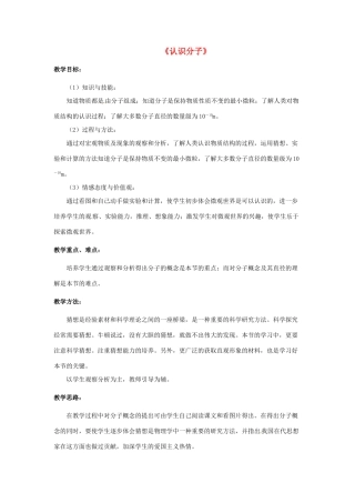 八年级物理下册《10.1 认识分子》教案1 （新版）粤教沪版-（新版）粤教沪版初中八年级下册物理教案