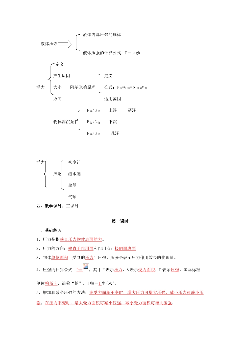 九年级物理：第十四章压强和浮力复习教案（人教新课标版）_第2页