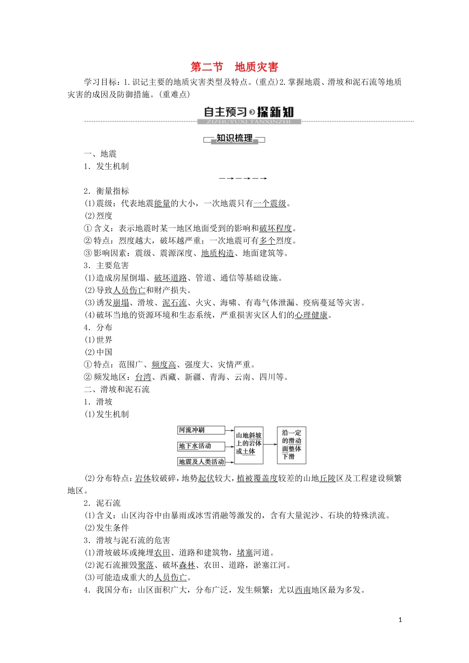 高中地理 第6章 自然灾害 第2节 地质灾害讲义 新人教版必修第一册-新人教版高一第一册地理教案_第1页