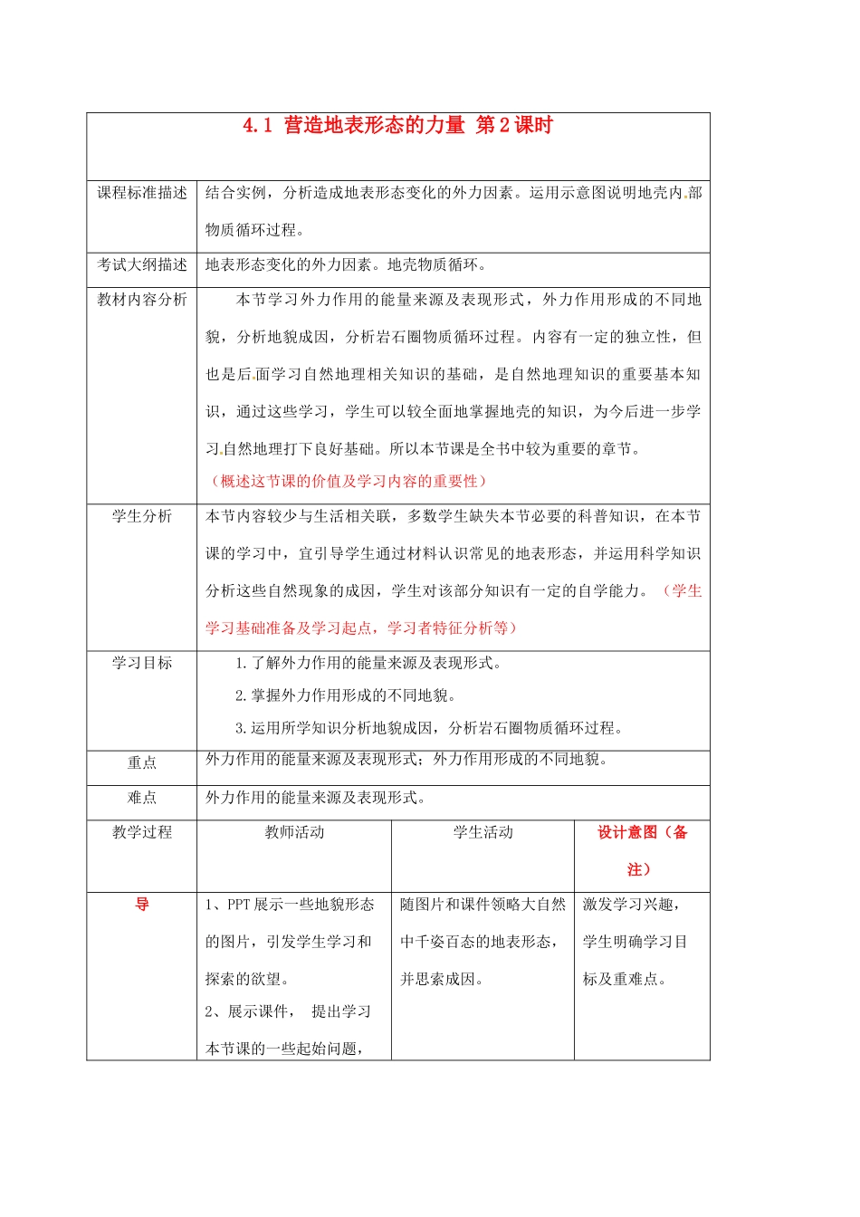 高中地理 第4章 地表形态的塑造 4.1 营造地表形态的力量（第2课时）教案 新人教版必修1-新人教版高一必修1地理教案_第1页