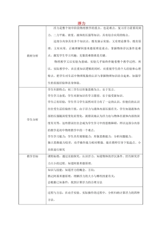 中考物理 浮力复习教案-人教版初中九年级全册物理教案