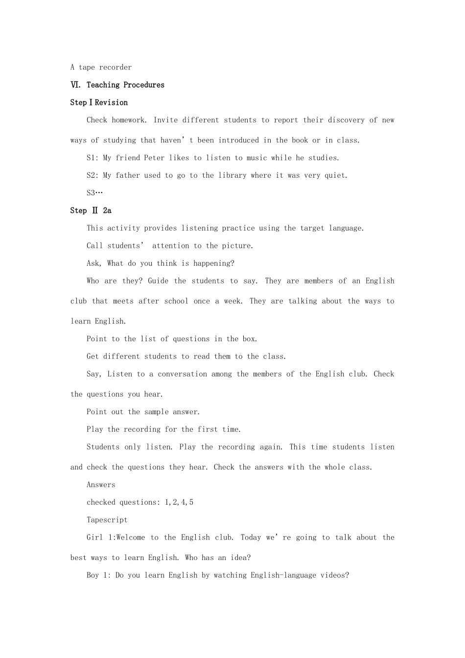 九年级英语全册 Unit 1 How do you study for a test The 2nd Period示范教案 人教新目标版_第2页