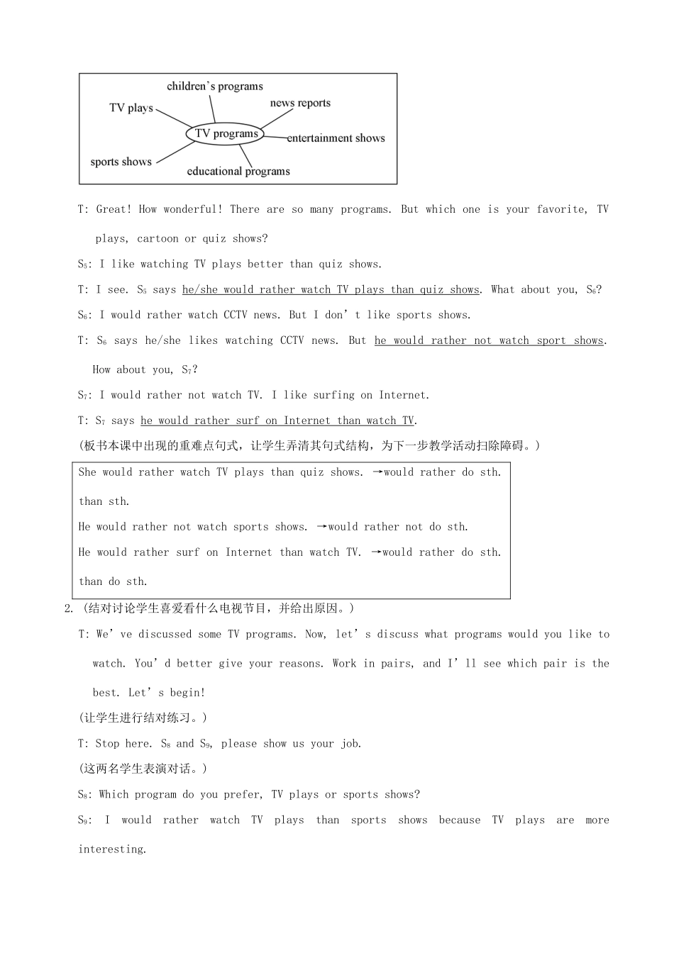 九年级英语下册 Unit 6 Entertainment and Friendship Topic 1 I would rather watch sports shows than those ones教案 （新版）仁爱版-（新版）仁爱版初中九年级下册英语教案_第3页