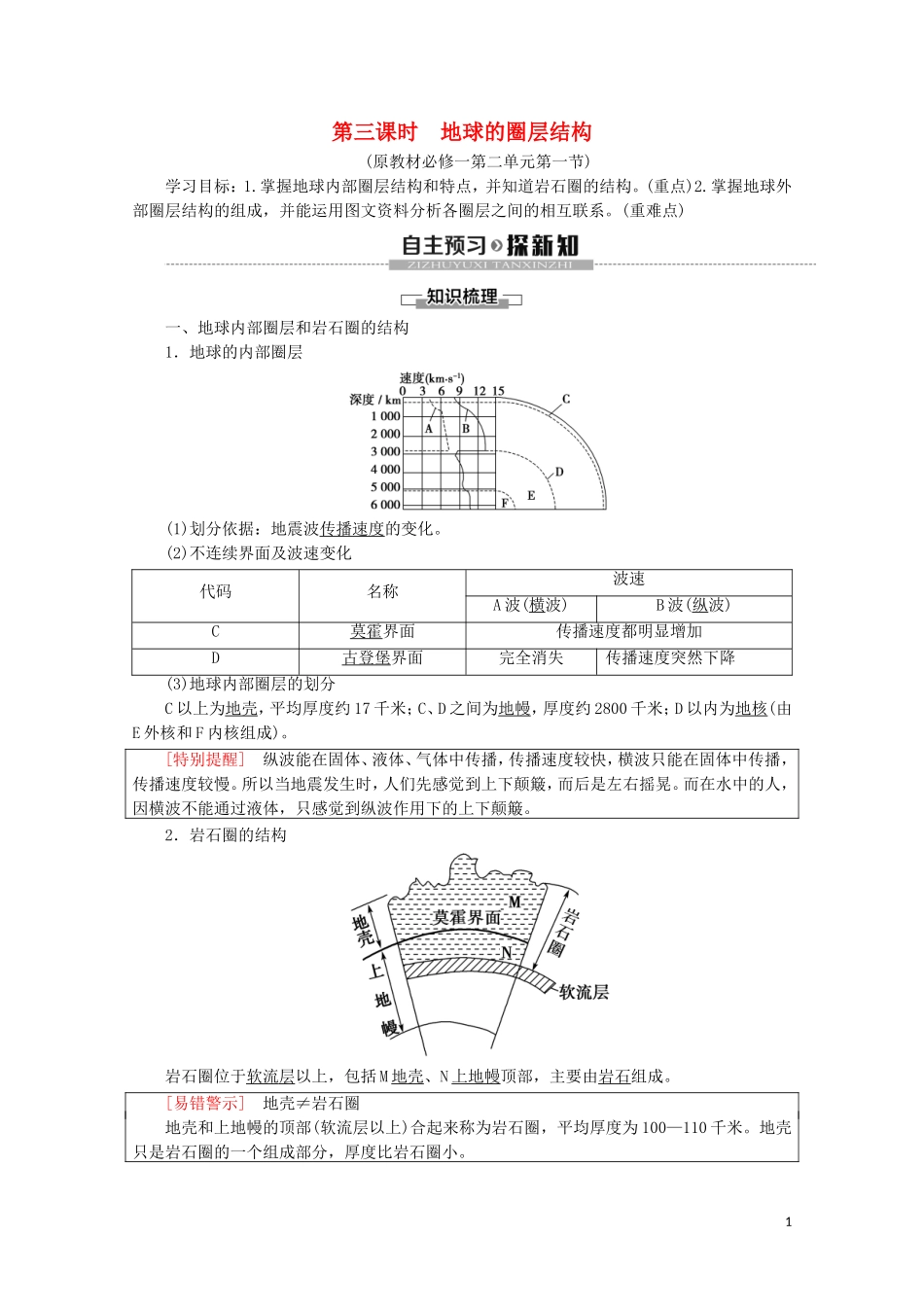 高中地理 第3课时 地球的圈层结构讲义 鲁教版必修1-鲁教版高一必修1地理教案_第1页