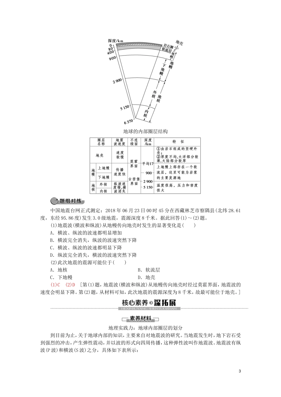 高中地理 第3课时 地球的圈层结构讲义 鲁教版必修1-鲁教版高一必修1地理教案_第3页