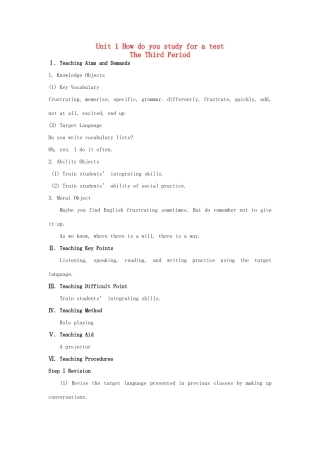 九年级英语全册 Unit 1 How do you study for a test The 3rd Period示范教案 人教新目标版