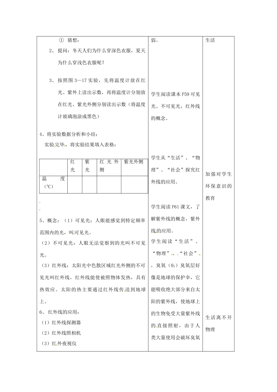 八年级物理上册 3.2 人眼看不见的光教案2 苏科版_第2页
