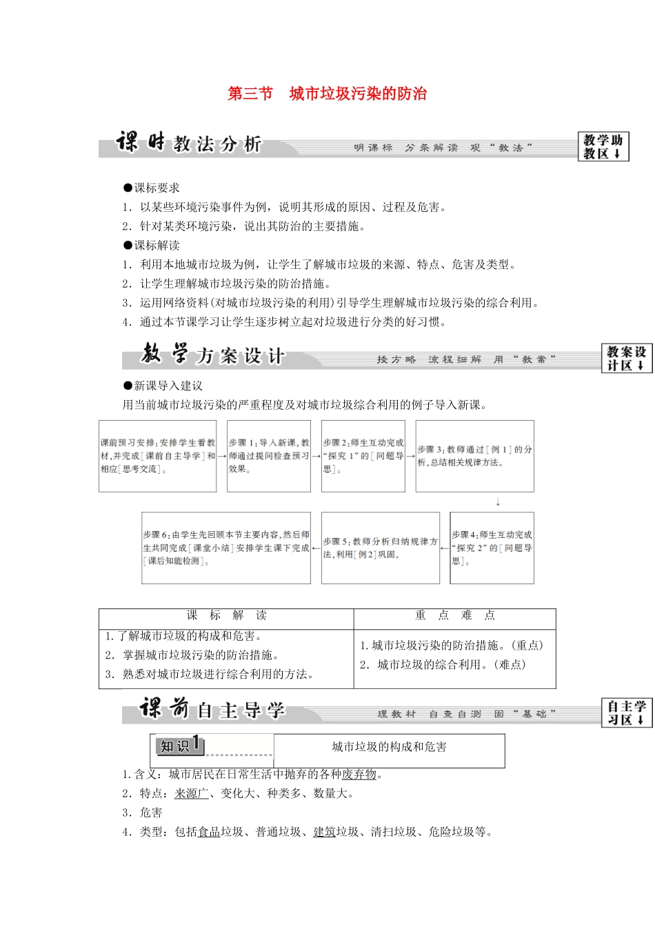 高中地理 第3单元 环境污染与防治 第3节 城市垃圾污染的防治教案  鲁教版选修6-鲁教版高一选修6地理教案_第1页