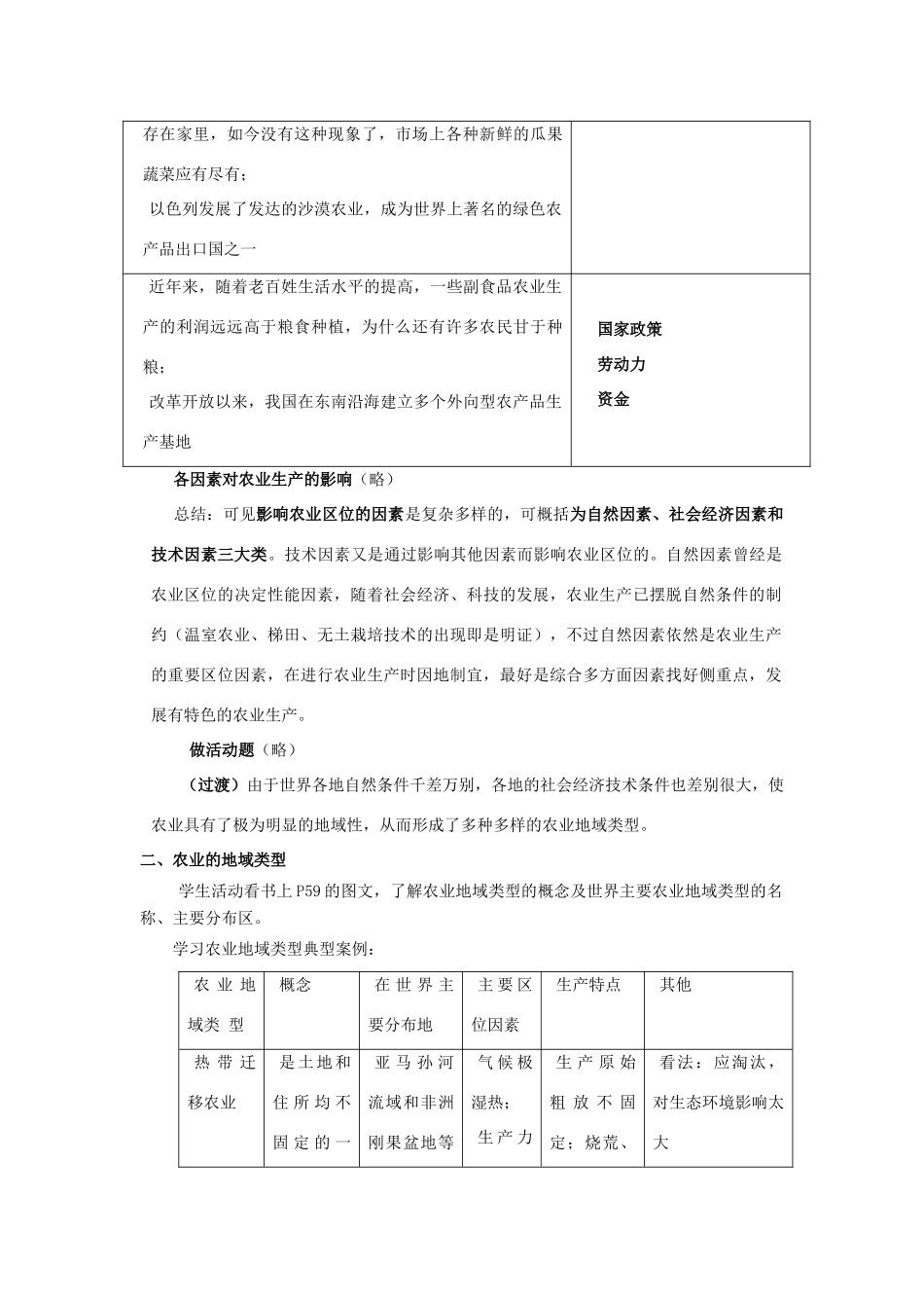 高中地理 第3单元 产业活动与地理环境 第1节 农业生产与地理环境教学过程 鲁教版必修2-鲁教版高一必修2地理教案_第3页