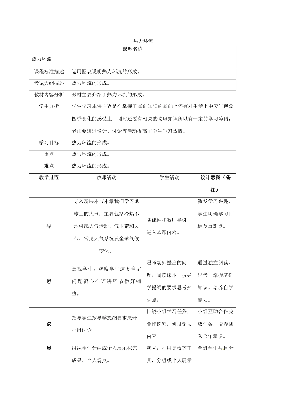高中地理 第2章 地球上的大气 2.1 冷热不均引起大气运动（第2课时）热力环流教案 新人教版必修1-新人教版高一必修1地理教案_第1页