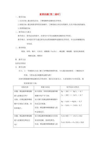 九年级科学上册 1.2重要的酸第二课时教案 华师大版