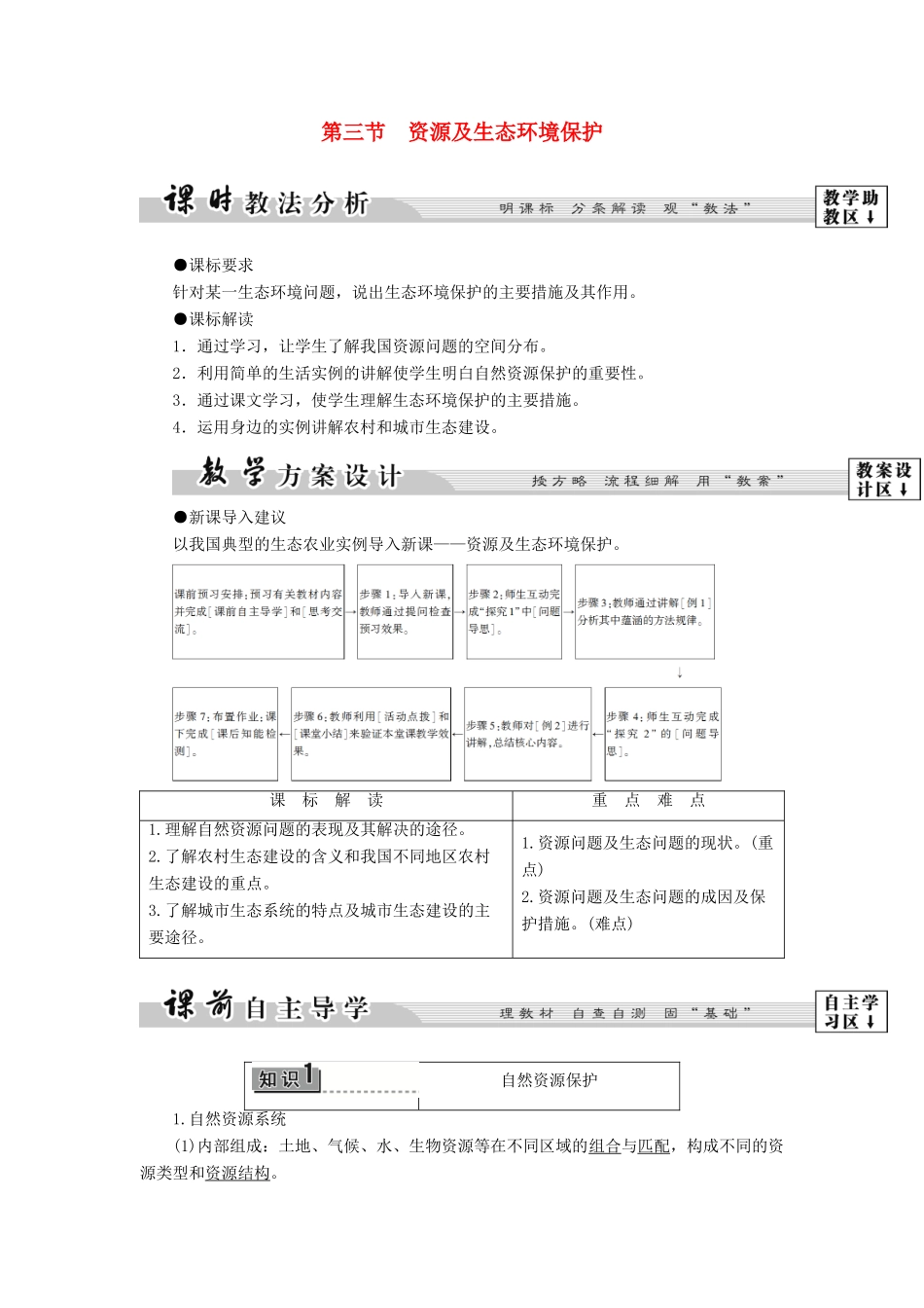 高中地理 第2单元 资源利用和生态保护 第3节 资源及生态环境保护教案  鲁教版选修6-鲁教版高一选修6地理教案_第1页