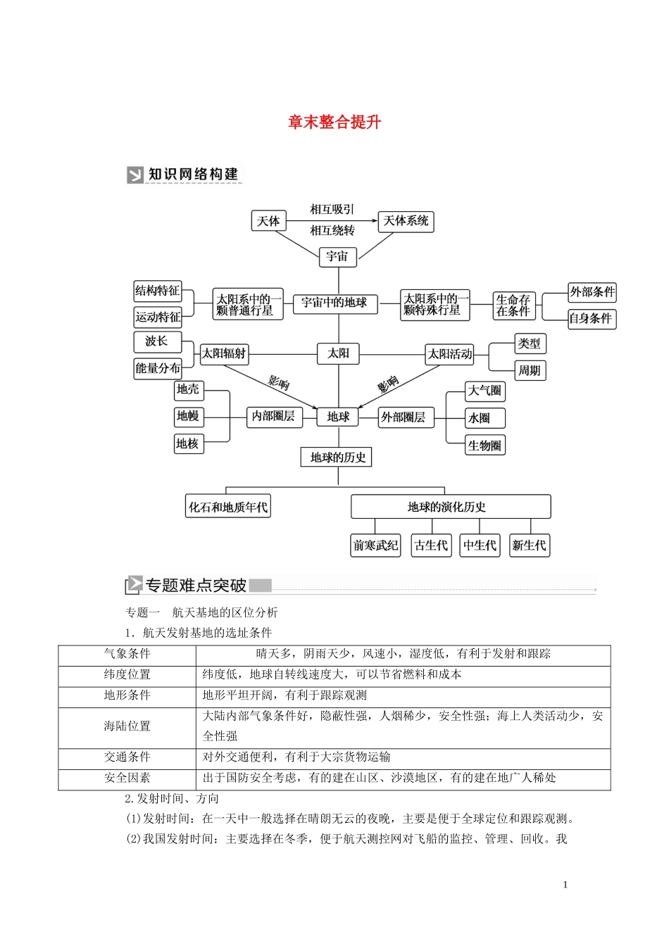 高中地理 第1章 宇宙中的地球章末整合提升教案 新人教版必修第一册-新人教版高一第一册地理教案_第1页