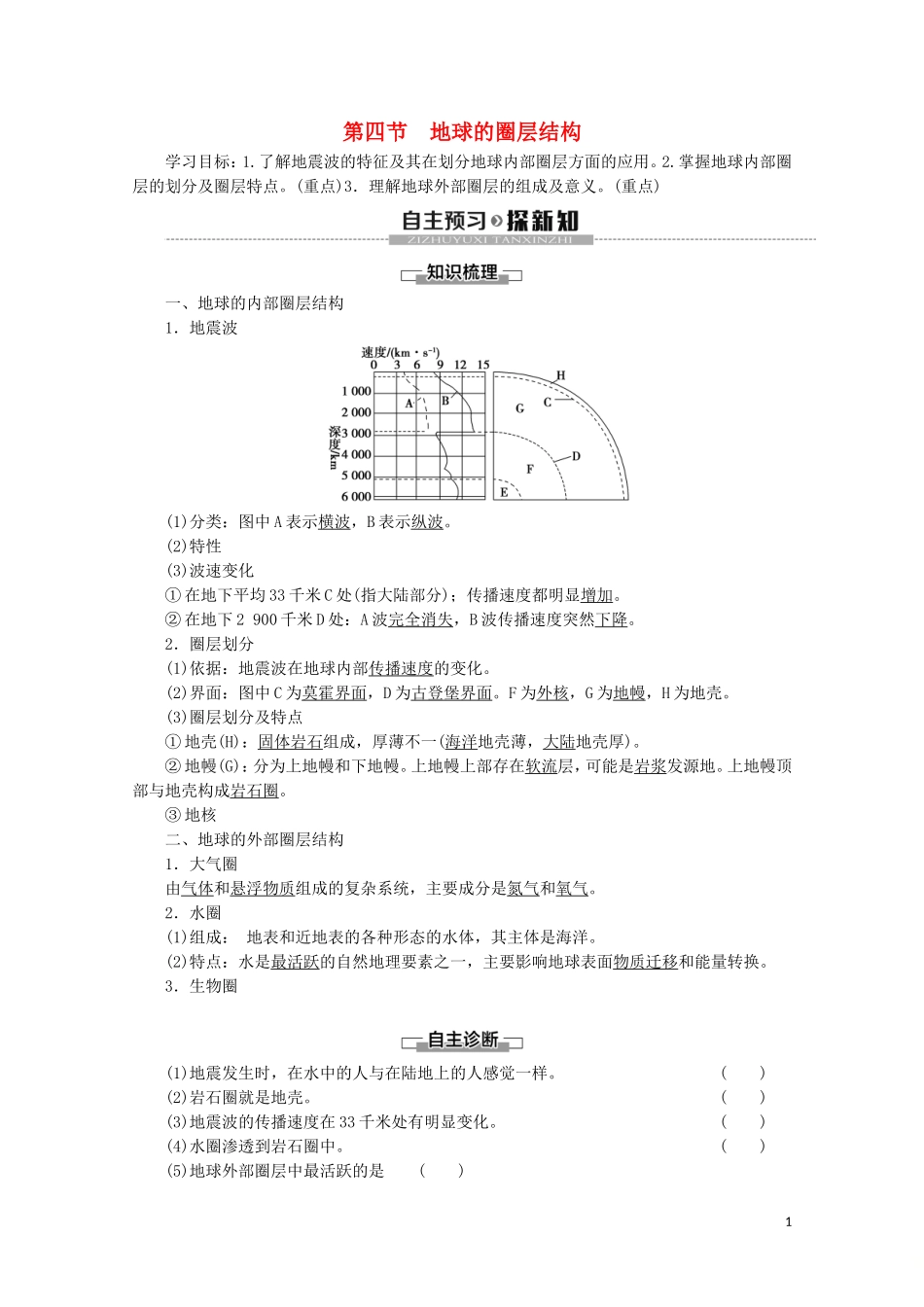 高中地理 第1章 宇宙中的地球 第4节 地球的圈层结构讲义 新人教版必修第一册-新人教版高一第一册地理教案_第1页