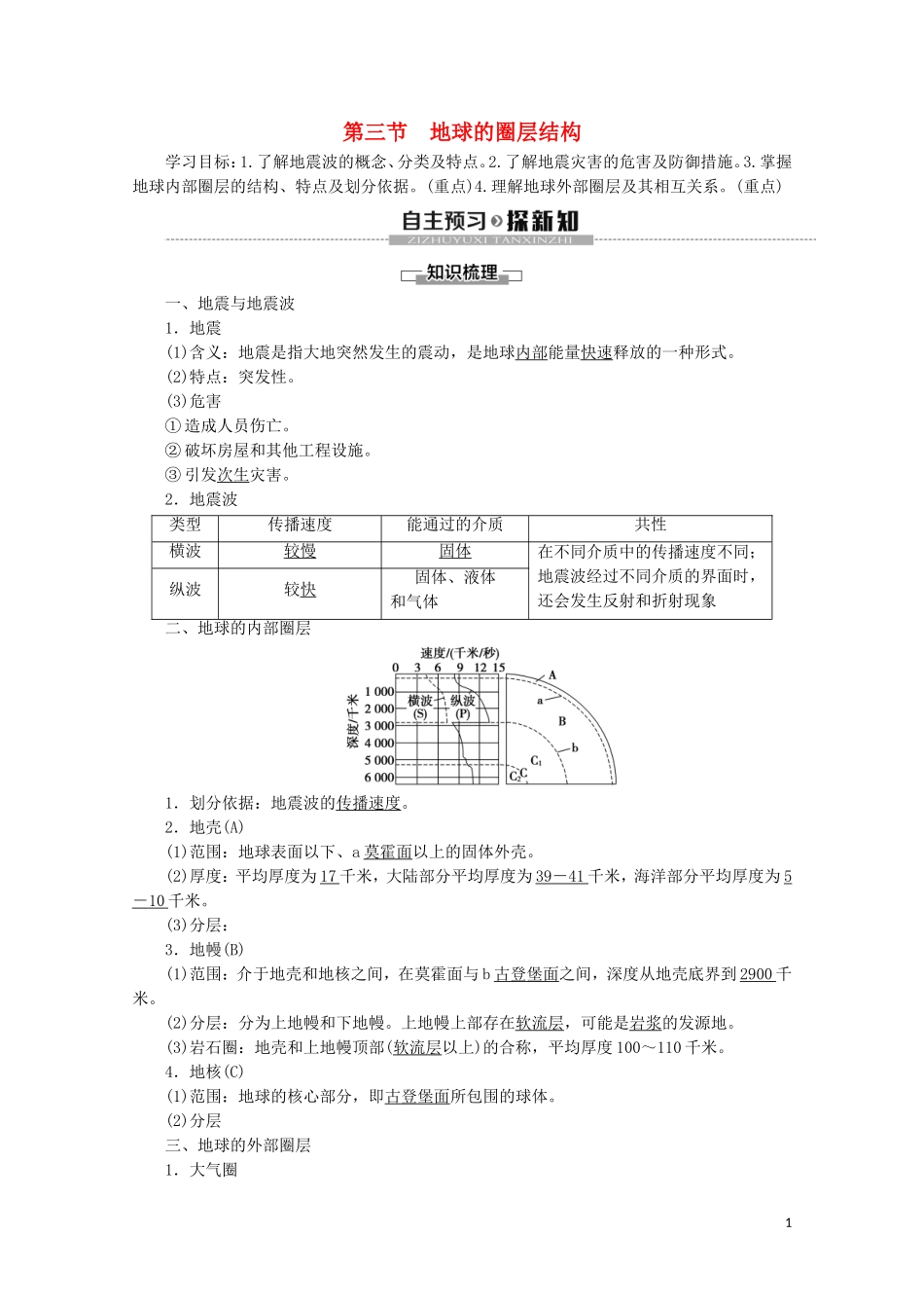 高中地理 第1章 宇宙中的地球 第3节 地球的圈层结构讲义 湘教版必修1-湘教版高一必修1地理教案_第1页