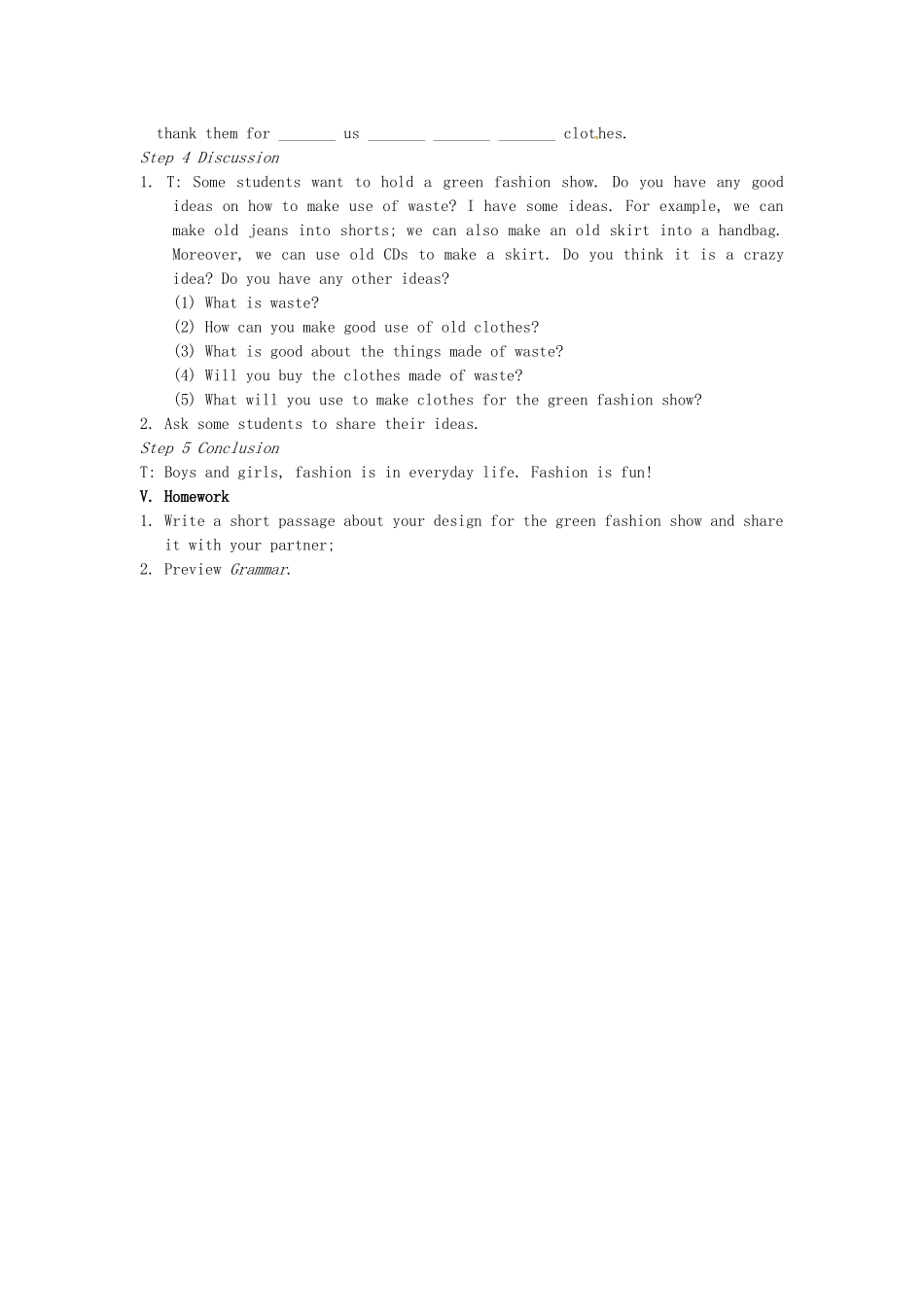 七年级英语上册 Unit 8 Fashion（第3课时）教案 （新版）牛津版-（新版）牛津版初中七年级上册英语教案_第3页