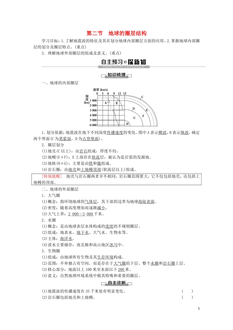 高中地理 第1章 宇宙中的地球 第2节 地球的圈层结构讲义 中图版必修1-中图版高一必修1地理教案_第1页