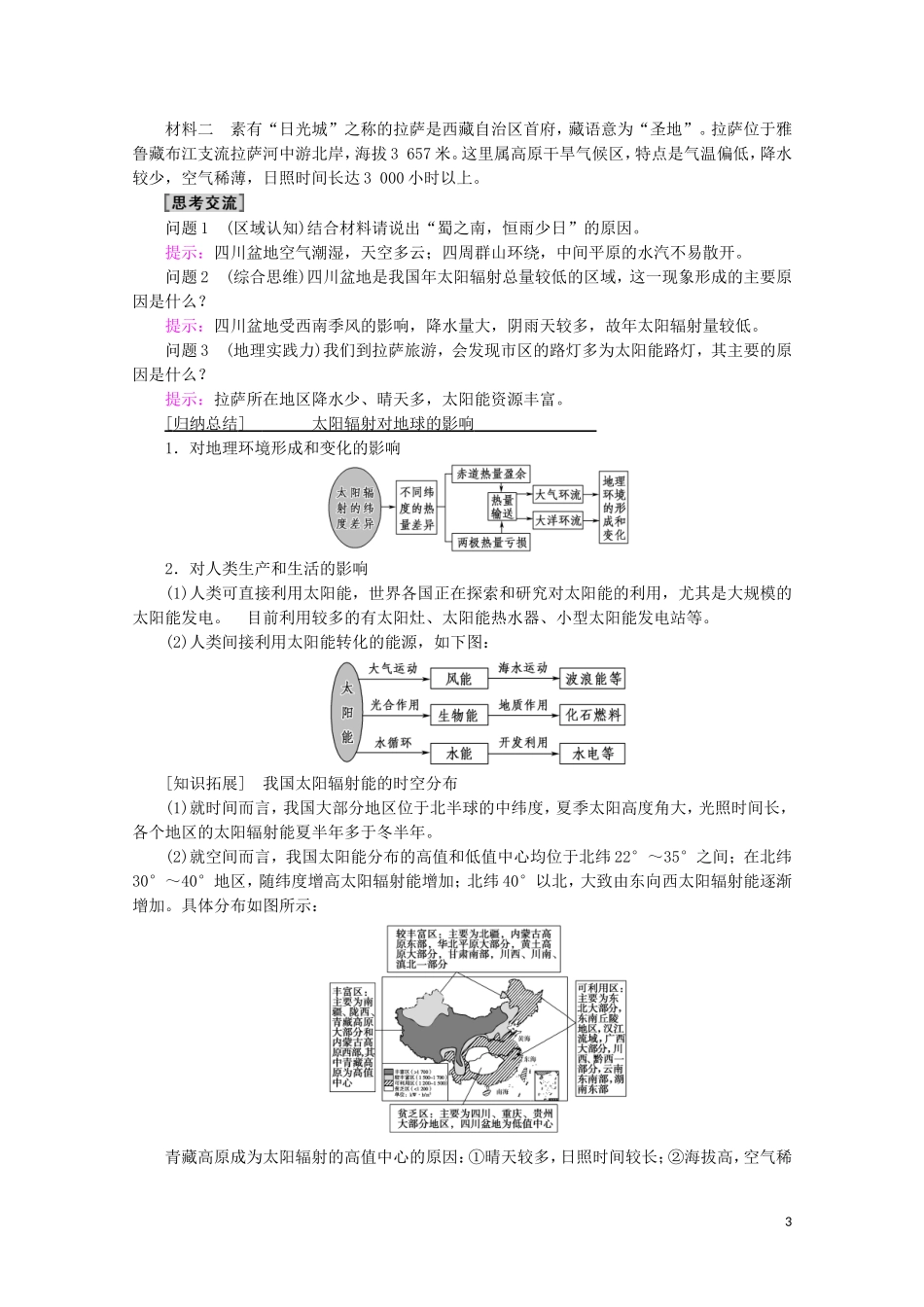 高中地理 第1章 宇宙中的地球 第2节 太阳对地球的影响讲义 湘教版必修1-湘教版高一必修1地理教案_第3页
