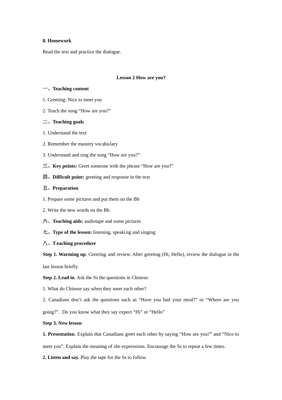 七年级英语上册 Unit 1 Lesson 1 Hello-Lesson 2 How are you教案 冀教版_第3页