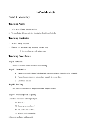 七年级英语Let’s celebrate教案(4)牛津版