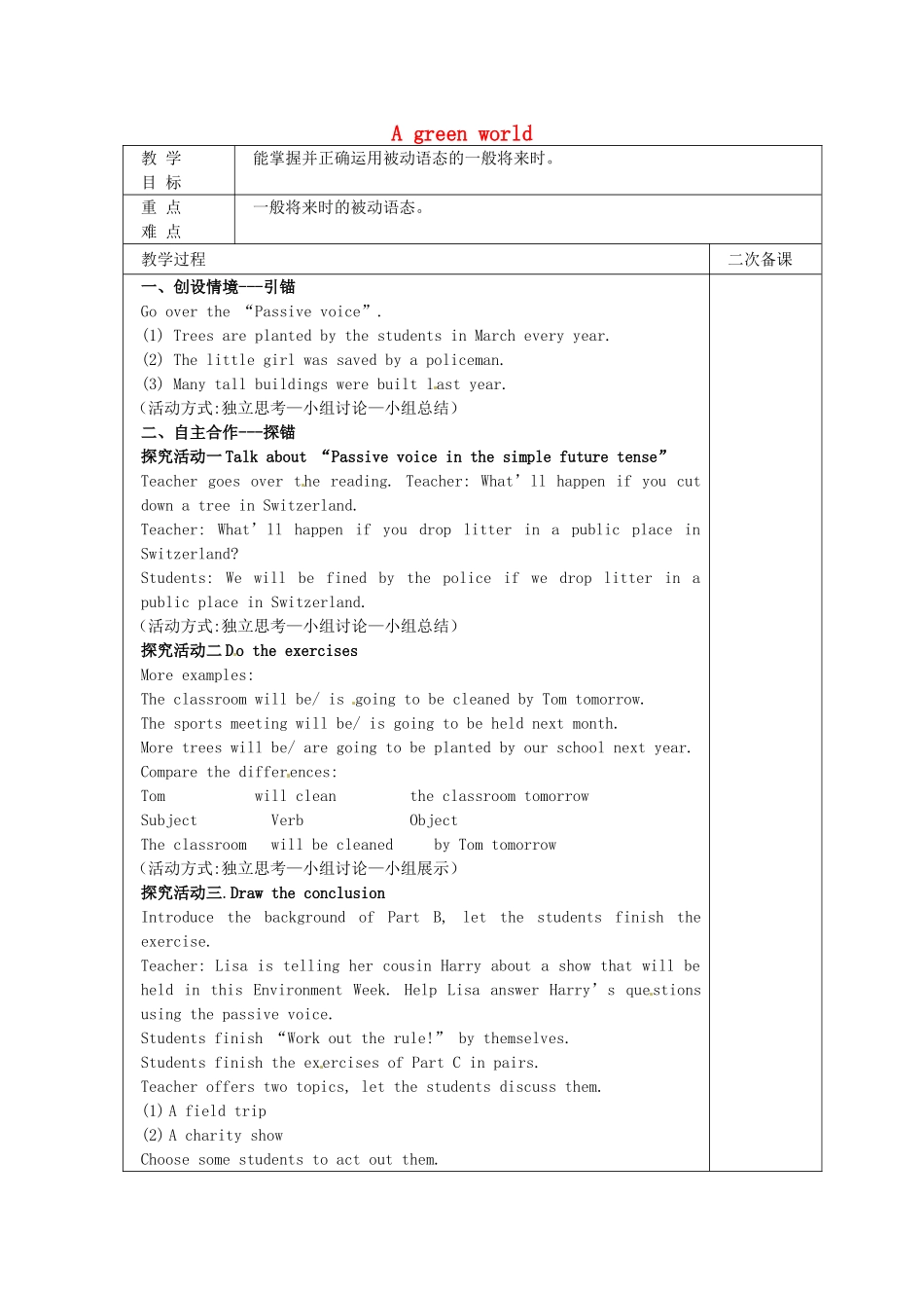 八年级英语下册《Unit 8 A green world Grammar》教案 （新版）牛津版-（新版）牛津版初中八年级下册英语教案_第1页