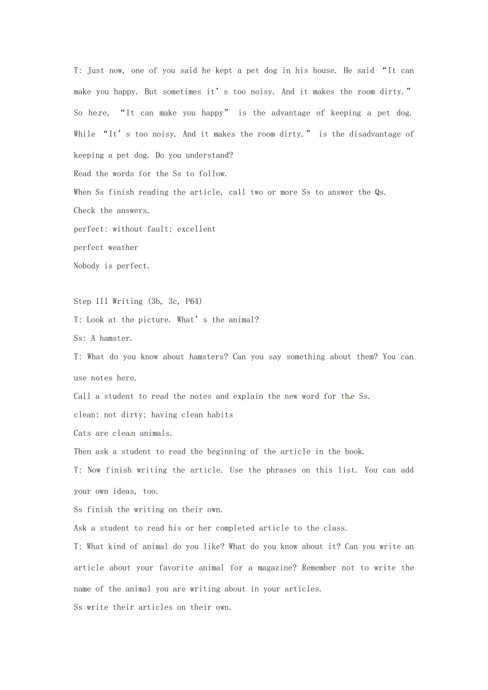 安徽省滁州二中八年级英语上册 Unit 6 Period 4 Reading and writing教案 人教新目标版_第3页