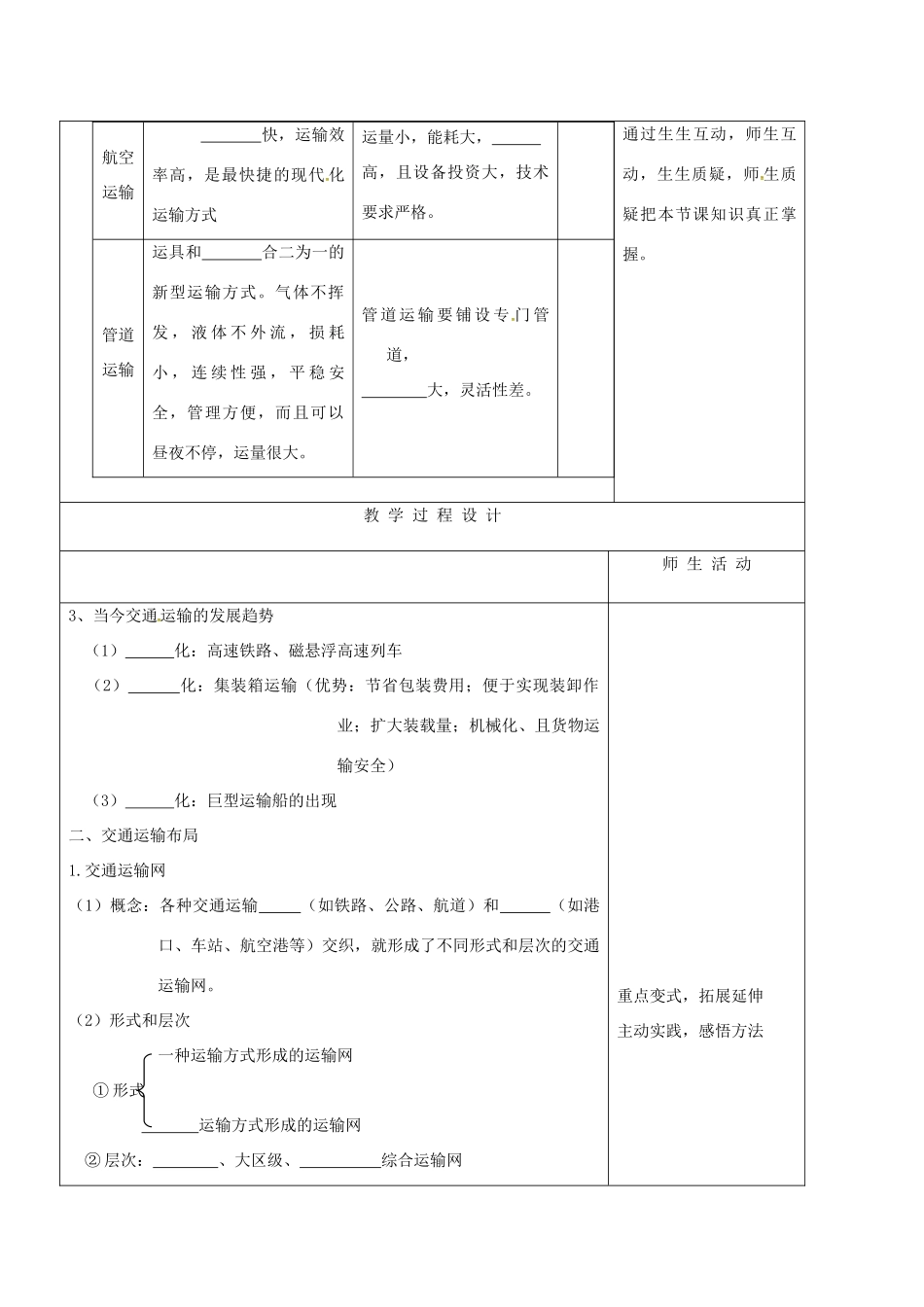 高中地理 5.1 交通运输方式和布局教案 新人教版必修2-新人教版高一必修2地理教案_第2页