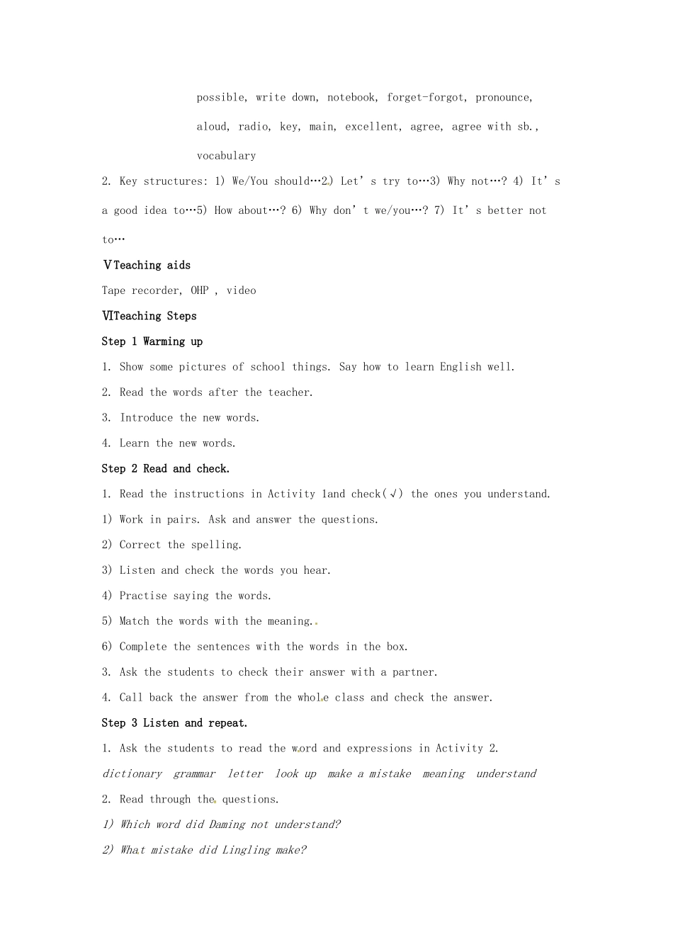 八年级英语上册 Module 1 How to learn English Unit 1 Let’s try to speak English as much as possible教案 （新版）外研版-（新版）外研版初中八年级上册英语教案_第3页