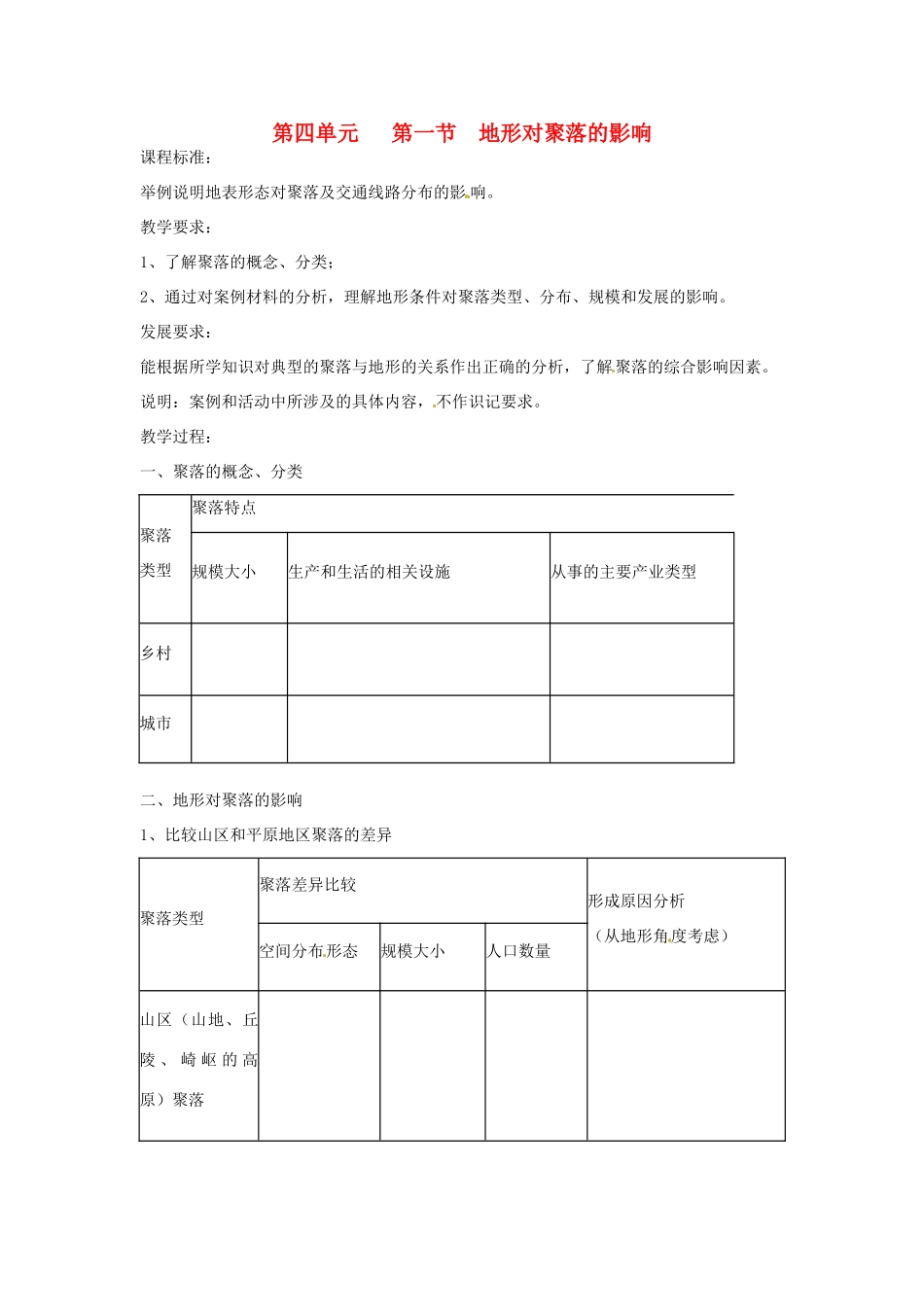 高中地理 4.1地形对聚落的影响教案 湘教版必修1-湘教版高一必修1地理教案_第1页