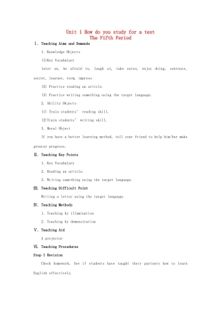 九年级英语全册 Unit 1 How do you study for a test The 5th Period示范教案 人教新目标版