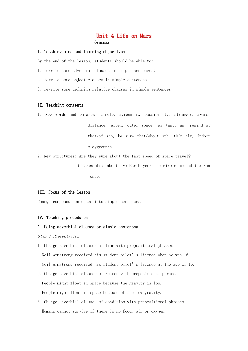 九年级英语下册 Unit 4 Life on Mars Grammar教案 （新版）牛津版-（新版）牛津版初中九年级下册英语教案_第1页