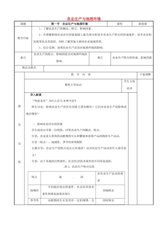 高中地理 3.1农业生产与地理环境（第1课时）教案 鲁教版必修2-鲁教版高一必修2地理教案
