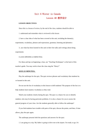 七年级英语下册 Unit6 Winter in Canada Lesson48教案 冀教版