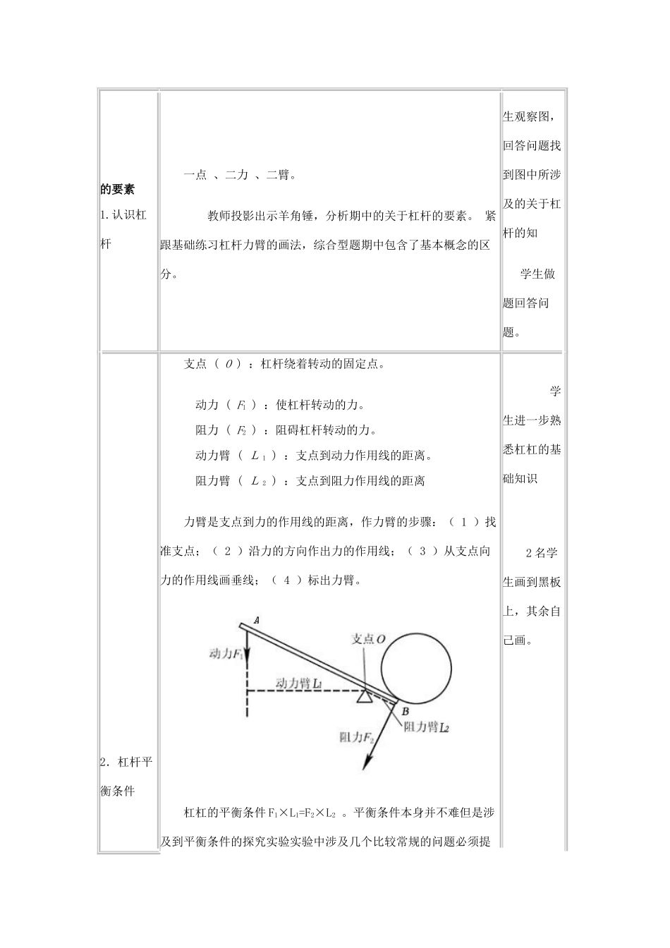 八年级物理下册 11.2杠杆（复习）教案 教科版_第2页