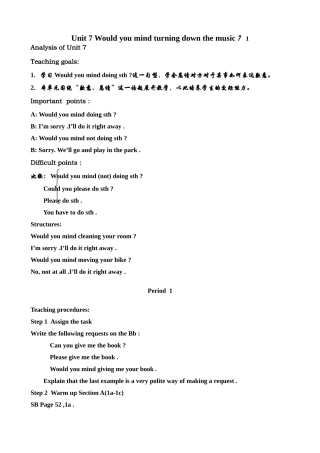 八年级英语 Unit7 Would you mind turning down the music教案1