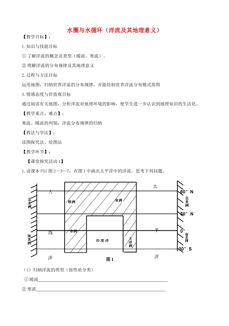高中地理 2.3 水圈与水循环（洋流及其地理意义）教案2 鲁教版必修1-鲁教版高一必修1地理教案_第1页