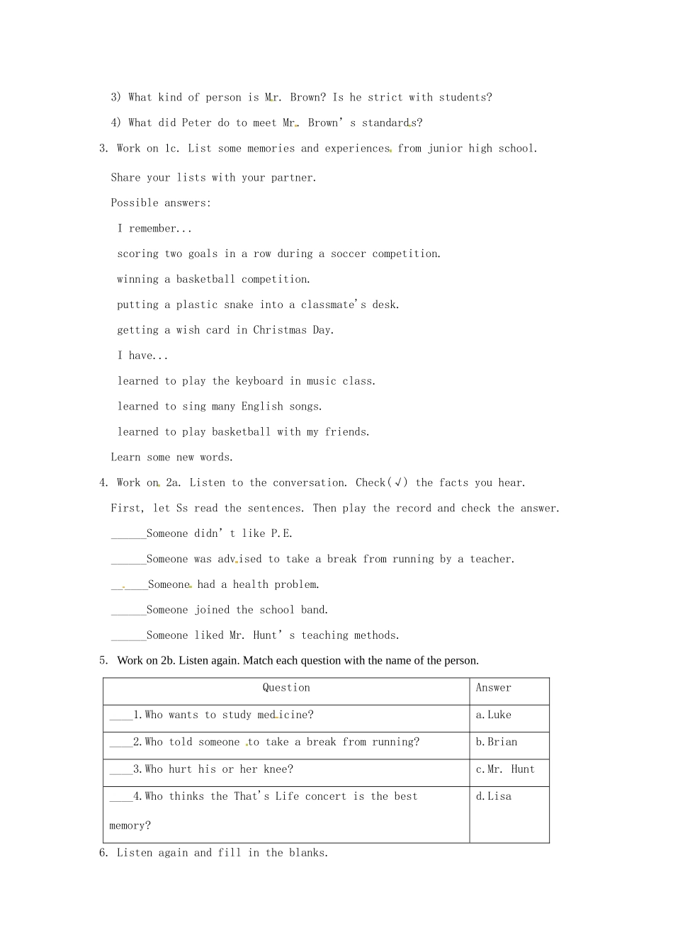 九年级语文全册 Unit 10 I remember meeting all of you in Grade 6 Section A（1a–2d）精品教案 鲁教版五四制_第2页