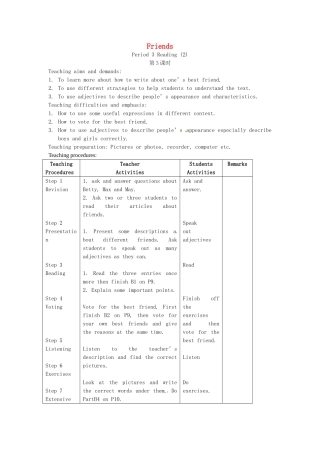 八年级英语上册 Unit 1 Friends Period 2 Reading 2教案 （新版）牛津版-（新版）牛津版初中八年级上册英语教案