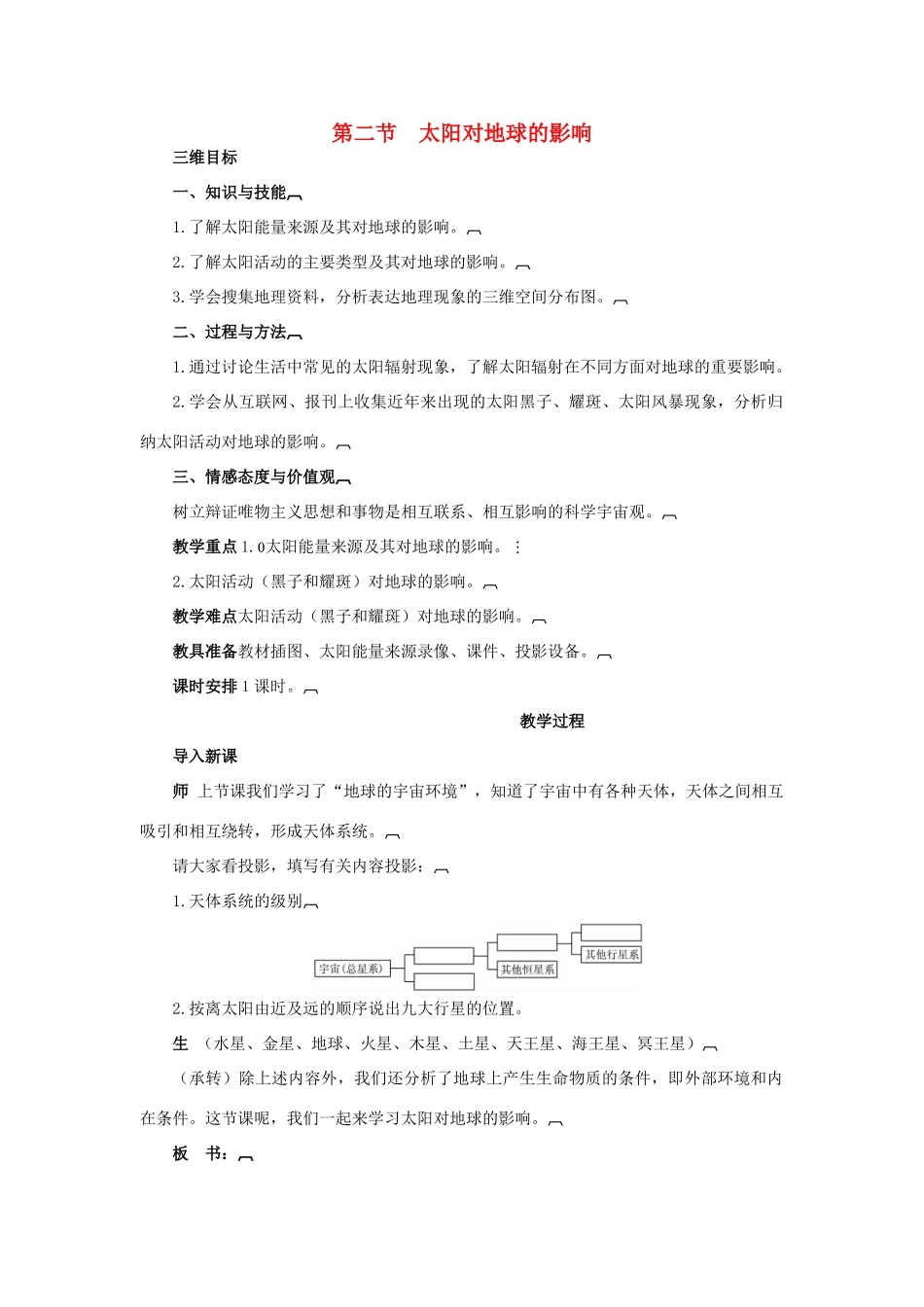 高中地理 1.2太阳对地球的影响教案 湘教版必修1-湘教版高一必修1地理教案_第1页