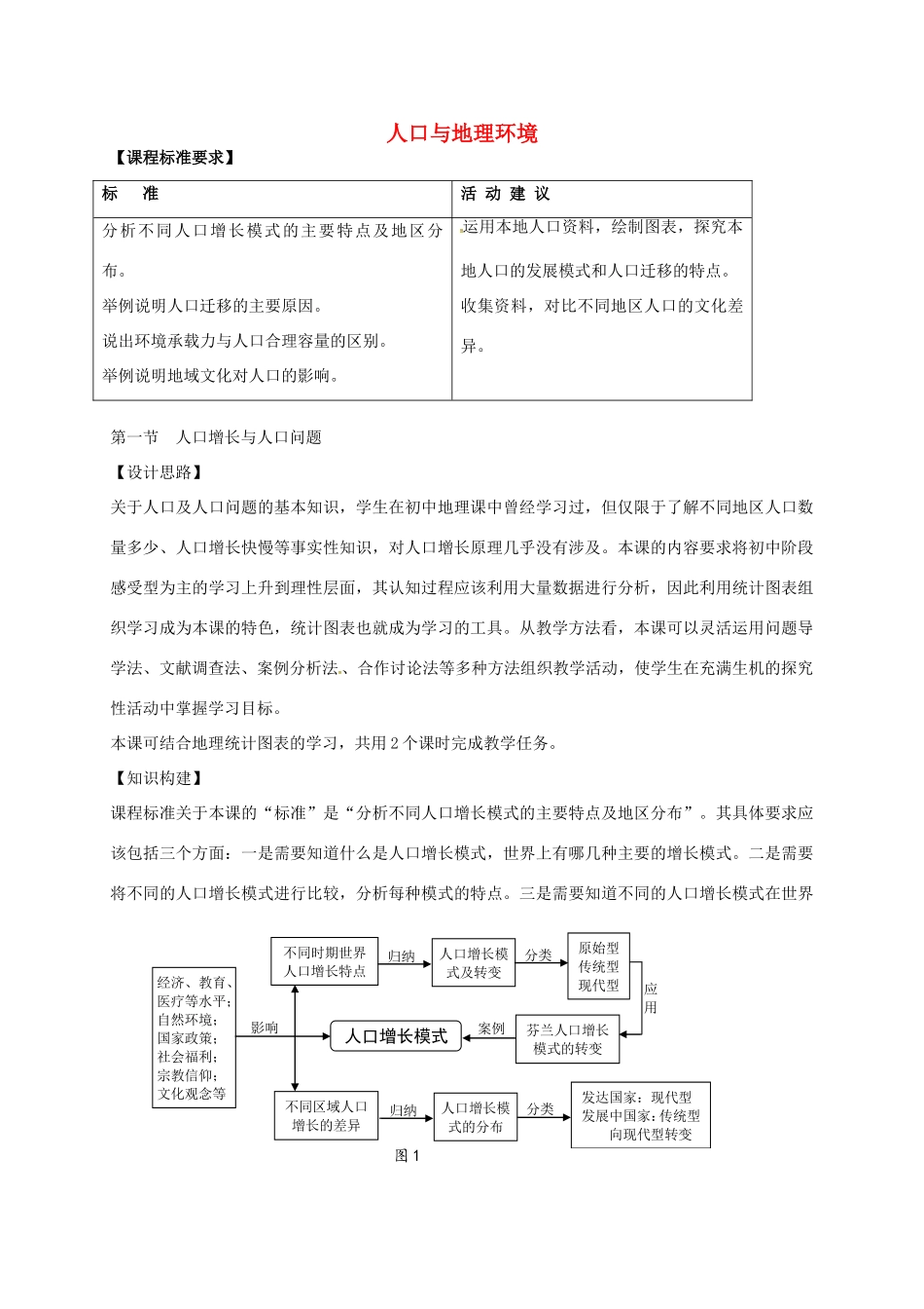 高中地理 1.1 人口增长与人口问题教案 鲁教版必修2-鲁教版高一必修2地理教案_第1页