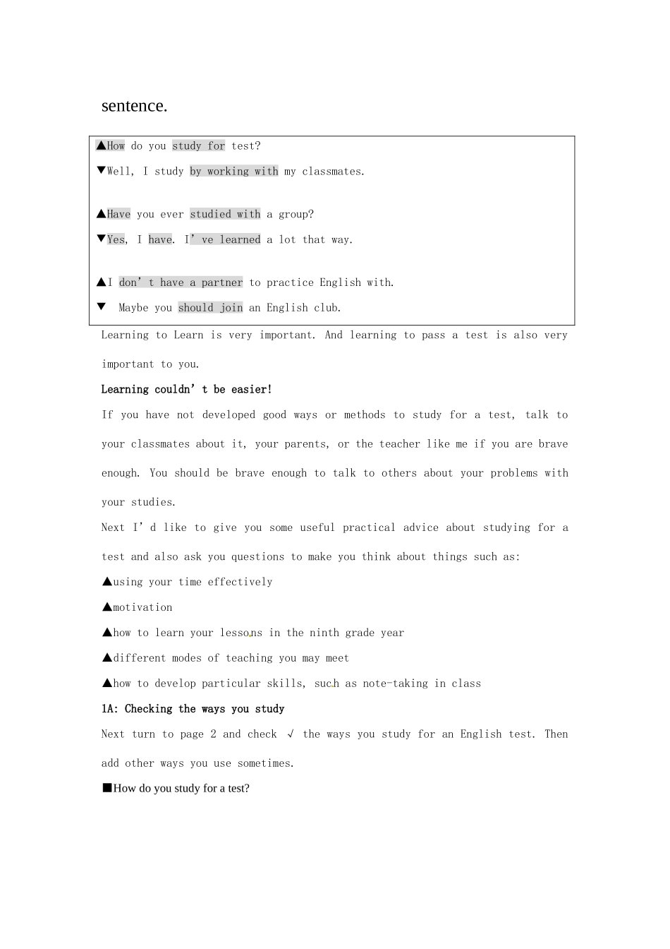 九年级英语全册《Unit 1 How do you study for a test 》全单元教学设计 人教新目标版_第2页