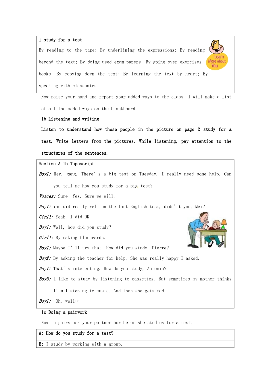 九年级英语全册《Unit 1 How do you study for a test 》全单元教学设计 人教新目标版_第3页